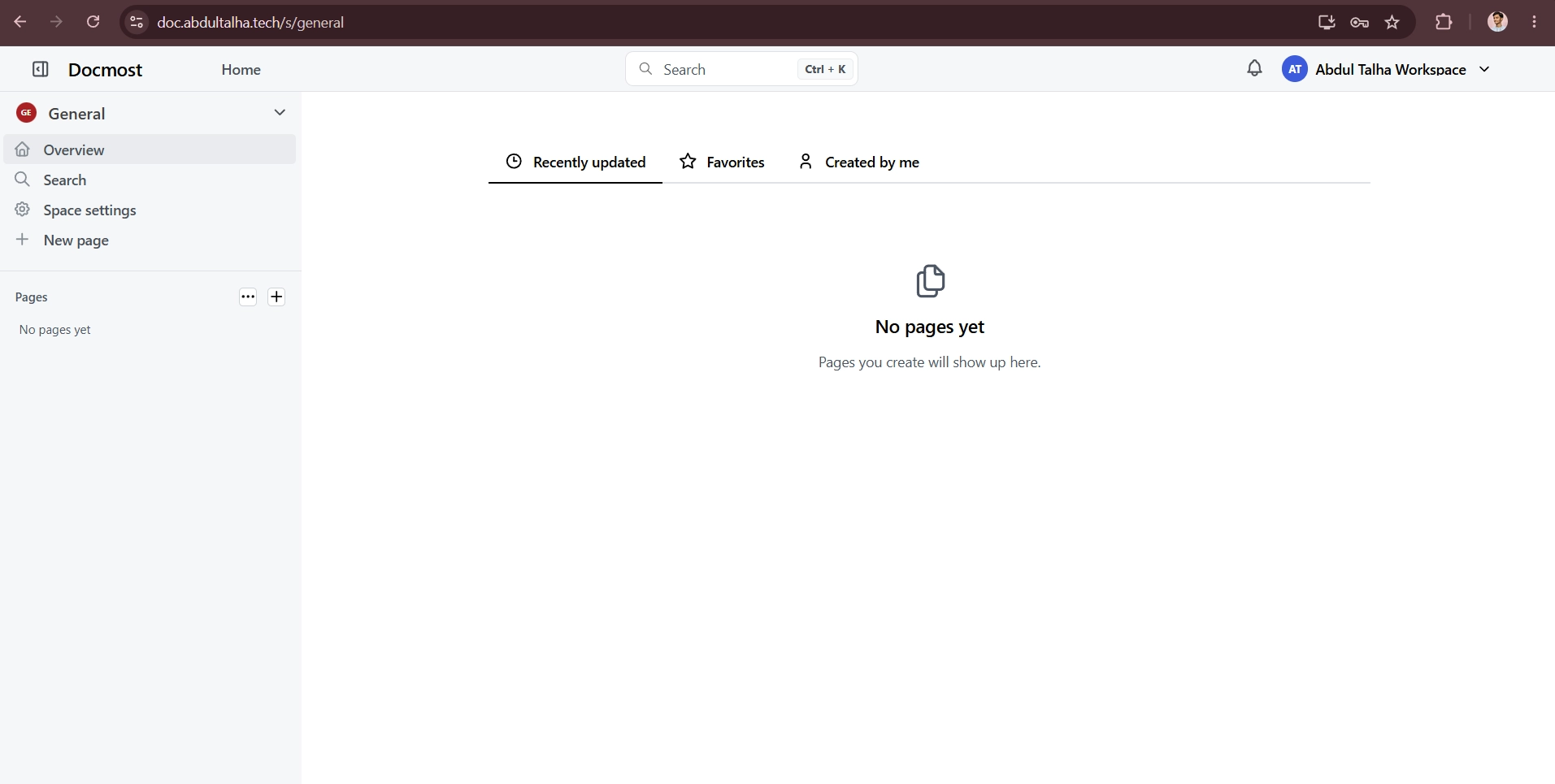 Docmost workspace dashboard